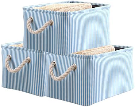 Mangata Foldable Storage Basket, Open Wardrobe Organiser Boxes 3 Pack (Beige, Medium)