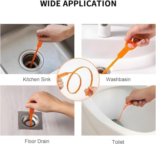 Speetop 25 Inch Drain Snake Clog Remover:3 Pcs Hair Clog Auger, Drain Cleaner Tool Suitable for Dredging Clogged Pipes, Sink, Shower Drains(Orange) - 3