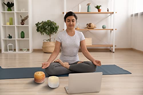 Himalaid Hand Crafted Himalayan Salt Candle Holders + Tea Light Candles- Set Of 6 | 2.5Lbs Natural Tea Light Holders For Health & Decorative Use | Salt Lamp Tealight Holders (Pink/White) #TOP1