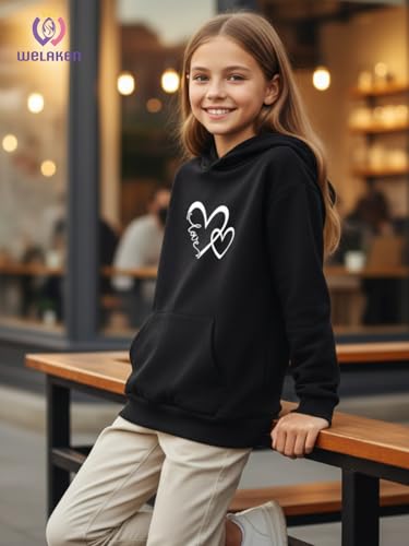 Image of WELAKEN Cotton Hoodie Sweatshirt for Girls Kids & Teens Long Sleeve Pullover with Kangaroo Pocket