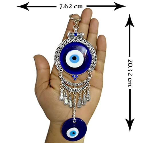 DT DECTONE Metal Blue Evil Eye Nazar Battu Hanging Ornament Amulet For Car, Lucky Pendant Home & Office Protection And Blessing From Negative Energy