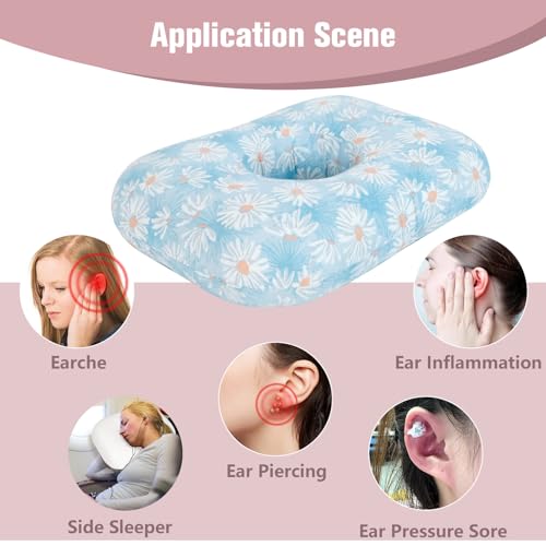 RoamReady Ear Piercing Pillow for Side Sleeper with Hole for Relief Ears Pain CNH Piercing Pain Sleeping Pressure Sore, Comfortable Support Ear Guard Pillow to a Restful Sleep, Blue and White Daisy by RoamReady - Image 7