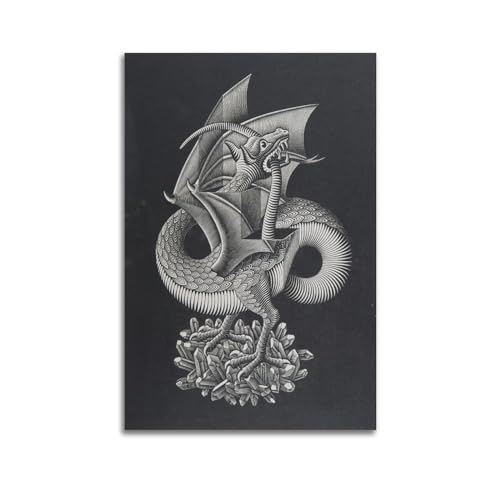 JSWLQ M. C. Escher (Dragon) Impression sur toile décorative moderne pour chambre 50 x 75 cm