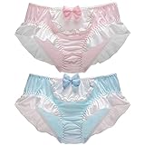Joyralcos Women’s Bikini Brief Panties Japanese Anime Underwear Lolita Frill Trim Panty Set (2 Pack Maid Blue and Pink)