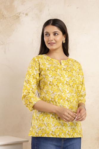Image of Women's Floral Print Tunic Top, 3 /4 Sleeve, V-Neck, Casual Wear