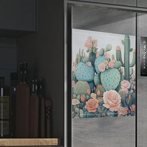 Image of Blooming Cactuses Dishwasher Magnets Decorative Cover,Tropical Magnet Fridge Panel Decal for Home Kitchen Decor,23x26 in