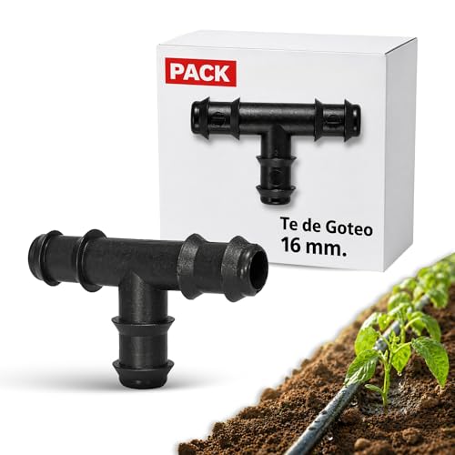 Te de Goteo, Accesorios de Goteo para Tubería, Conectores de Manguera de Riego, Apto para tubería de riego de 16 mm, Polipropileno Negro, Pack de 100 Unidades