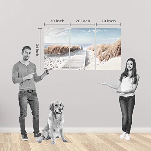 Hardy Gallery Beach Path Picture Coastal Artwork: Seaside Boardwalk Painting Art Print on Canvas for Living Room (34'' x 20'' x 3 Panels) - Image 6