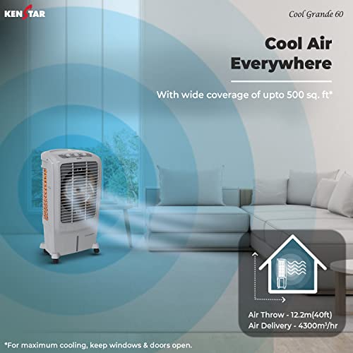 Image of Kenstar COOL GRANDE HC 60 Desert Air Cooler for Home - Honeycomb Cooling Pads, Large Wheels (60L, 200 Watts)