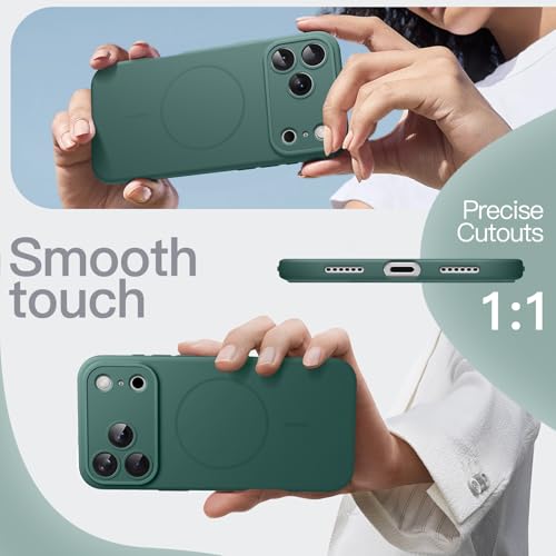 Image of JETech Magnetic Silicone Case for iPhone 17 Pro Max, Midnight Green | Compatible with MagSafe, Silky Soft Touch, Full Camera Lens Protection, Shock Absorbing Phone Cover