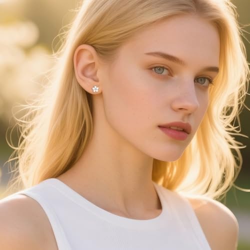 SLUYNZ Solid 925 Sterling Silver Flower Stud Earrings for Women Teens White Flower Stud Earrings Spring2