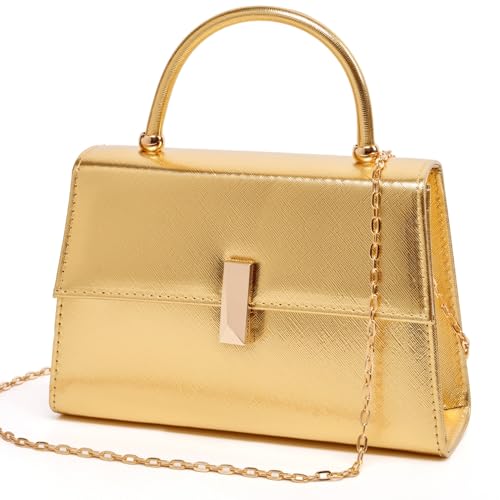 Gurina Designer Evening Handbag with Handle, PU Leather Clutch Purse with Magnetic Buckle, Elegant Party Bag for Women