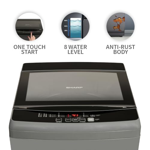 Image of SHARP 7.5 kg Fully Automatic Top Load Washing Machine with Toughened Glass I JAPAN QUALITY I Hot & Cold Water Dual Inlet, Soft Close, Add Laundry I 10 Wash Mode I SS Pulsator I ES-T75N-GY I Inox Grey