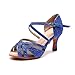 Fashion Ladies Dance Shoes Indoor Latin Tango Jazz Ballroom Dance Shoes Artificial Leather Dance Shoes Non- Slip Wear- Comfort Suitable for All Seasons (Color : Blue, Size : US8/EU39/UK6)