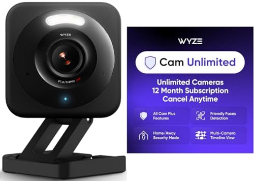 Image of WYZE v4 Black 2-Pack Cam Unlimited Yearly, Covers Unlimited Cameras, Auto-Renews at $99.99 /Year, Activation Required, Cancel Anytime