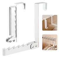 Over Door Clothes Drying Rack 2Pcs Folding Steel Hanging Coat Rack Foldable Portable Over Door Clothing Hangers with 5 Grooves Behind Door Clothes Drying Hook Hanger for Clothes Coat Jackets (White)