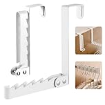 Over Door Clothes Drying Rack 2Pcs Folding Steel Hanging Coat Rack Foldable Portable Over Door Clothing Hangers with 5 Grooves Behind Door Clothes Drying Hook Hanger for Clothes Coat Jackets (White)