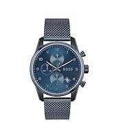 Hugo Boss Men's 1513836 Blue Steel Mesh Quartz Chronograph Watch, Blue, 44MM