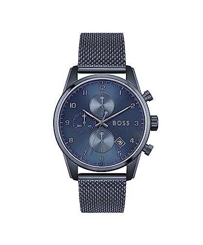Hugo Boss Men's 1513836 Blue Steel Mesh Quartz Chronograph Watch, Blue, 44MM