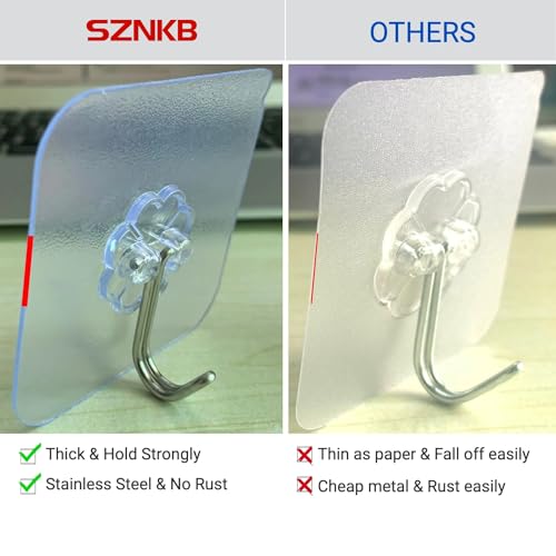 Image of Adhesive Hooks, 24 Pack Heavy Duty Sticky Hooks, Transparent Removable Adhesive Hooks for Hanging, Wall Hooks Can be Used for Kitchen Bathroom Shower Outdoor Home Improvement, Waterproof and Rustproof