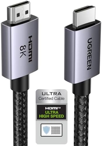 UGREEN Kabel HDMI 2.1 8K 60Hz 4K 240Hz 165Hz 144Hz 120Hz 48Gbit/s High Speed, Kabel HDMI 2.1 Ultra HD eARC HDR 10+ HDCP Dolby Vision VRR Kompatybilny z TV/PS5/PS4/ Xbox Series X/Monitor/Laptop (1M)