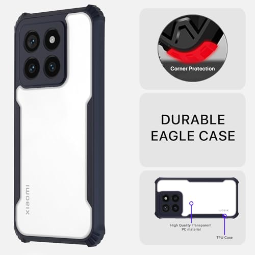 Image of Pikkme Mi 14 5G Back Cover | Crystal Clear Transparent Back | Ultra Hyrbid | Full Camera Protection | Raised Edge | Bumper Back Case (Blue)