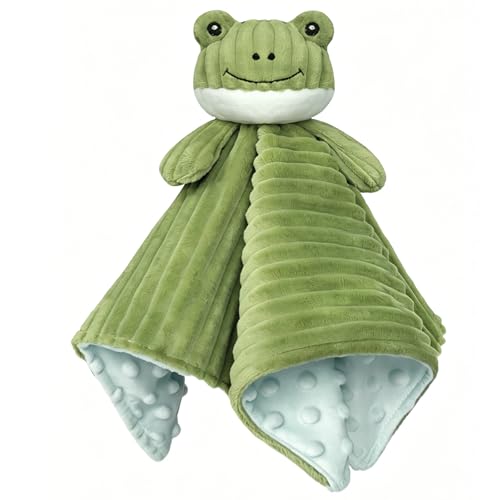 Image of Baby Security Blanket for Boys and Girls Lovey Frog 15 Inch Green