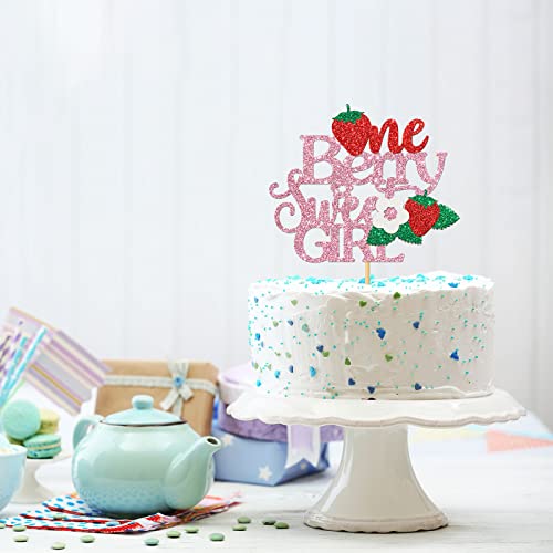 Innoru One Berry Sweet Girl Cake Topper - Fruit Theme 1St Birthday Party Decorations For Girls, Strawberry Cake Topper, Sweet One Baby Shower Party Decoration Suppllies, Pink Glitter #TOP3