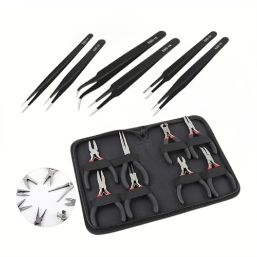Image of WAISHAT 14pcs Mini Jewelry Pliers Set, Durable Wire Cutting Tools, Mini Pliers Tool Kit, Ideal for Jewelry Repair, Wire Wrapping, Handicrafts, and Jewelry Material Processing, Includes Storage Pouch