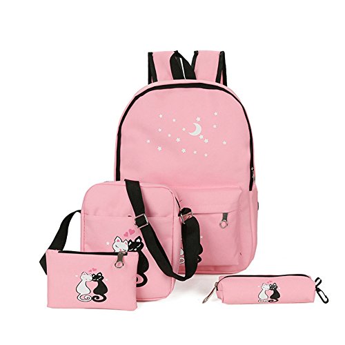 Espeedy Mochila de la Escuela 4 Piezas Adolescentes Cute Gato Imprimir Conjunto Bolso