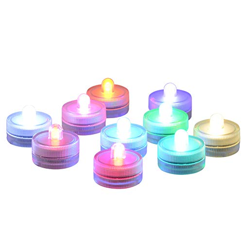 Image of Submersible LED Lights cr2032 Battery Powered Underwater Waterproof LED Tea Light Candles for Events Wedding Centerpieces Vase Floral Xmas Holidays Home Decor Lighting(Pack of 12) (Multi-colored)