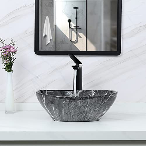 Davivy 16'' X 13.2'' Nordic Marbling Oval Vessel Sink With Pop Up Drain,Bathroom Vessel Sinks,Ceramic Vessel Sink,Bathroom Sinks Above Counter,Counter Top Sink,Oval Sink Bowls For Bathroom #TOP3