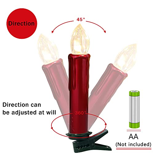 Image of Flameless LED Taper Candles with Clips, 4 inch Battery Operated Window Candles with Remote Timer Mini LED Chandelier Candlesticks for Home Decor Wedding Church Party & Tree Lighting,10 Pack,RED