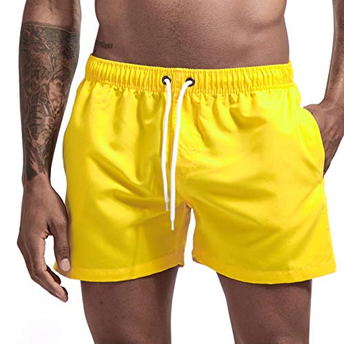 Onsoyours Maillot de Bain pour Homme Swim Short Sport Trunks Boxer Shorts Pantalon Court de Sport Plage Loisir Cordon de Serrage Rapide Ajustable Gelb XL