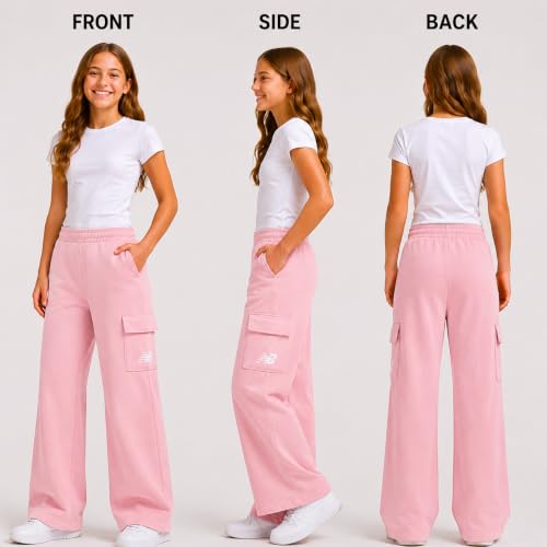 Image of New Balance Girls Sweatpants - Soft Fleece Cargo Wide Leg Sweatpants Cargo Jogger Pants for Girls with Pockets (7-16)