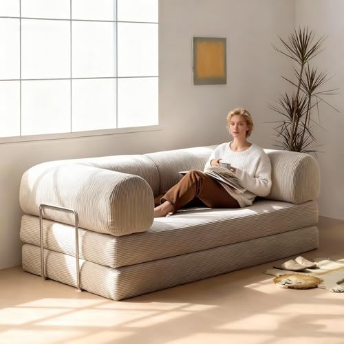 WENMEE Sofá Cama Modular Convertible, seccional 3 en 1 para Espacios pequeños (Sala de Estar, Dormitorio), Pana(150x100x75cm)