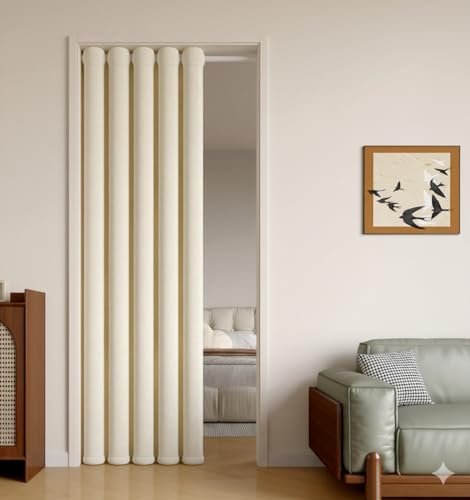 Mizukiori 間仕切りカーテン つっぱり棒付き 遮光率99.9% 高密度 厚手 コットン風 柔らかく肌触り良い 防風 保温 防音 のれん 省エネ ドアカーテン 暖簾 取付簡単 リビング 寝室 玄関 階段用 洗濯可能 (ベージュ, 1枚入り 120×2