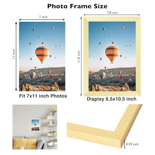 Image of JCJMY 7x11 Picture Frame Gold for Wall Hanging or Tabletop- Wall Mounting Horizontally or Vertically, 7 x 11 Wall Gallery Poster Photo Frame for 7 by 11 Photos, Gold