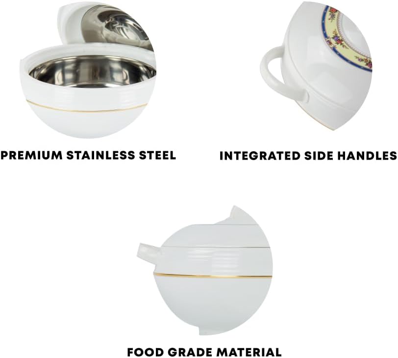 Tmvel Ambiente Food Warmer Hot Pot Set Of Insulated Casseroles Hot Pot 1.2 1.6 And 2.5 Litre White