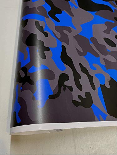 Blue Black Gray Camo Vinyl Car Wrap Sheet - Matte Finish, Free Tools Included (2ft & Up)