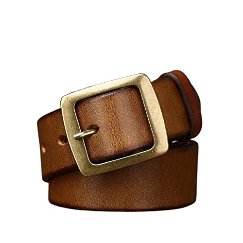 Belt Men 3.8 cm Wider, Thick Vintage Belt, Men's Belt Made of Solid Brass, Brass Thorn Buckle, Men's Jean Belt (Color : A, Size : 125cm)
