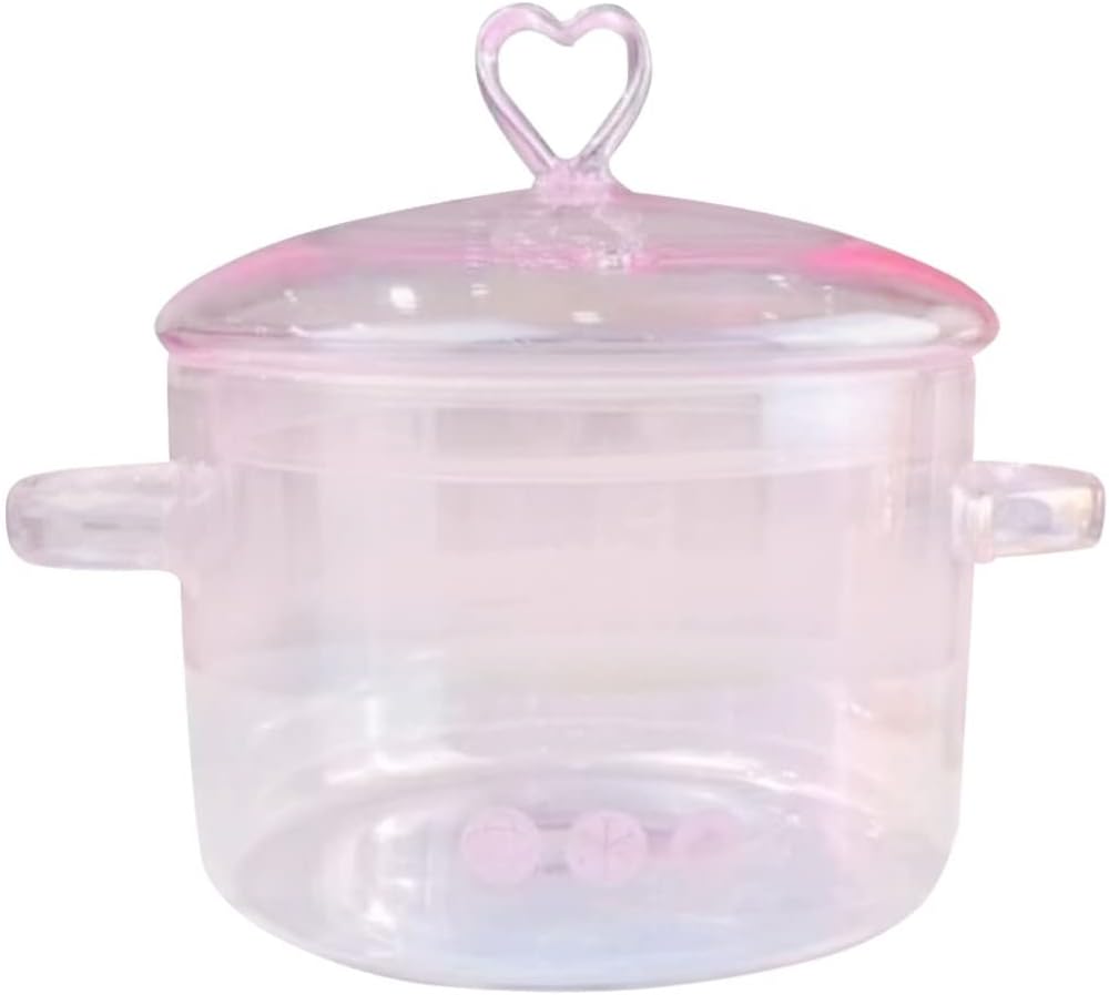 ERINGOGO Pink Glass Stockpot with Lid, 50oz/ 1500ml Glass Saucepan Borosilicate Cute Stovetop Pot Simmer Pot with Lid for Soup, Milk, Baby Food, Noodles