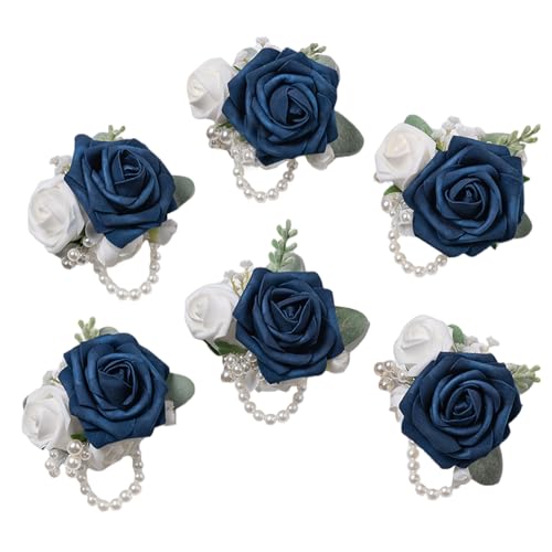 Recopilación de Sujetadores de ramilletes - solo los mejores. 41 Meldel Ramillete de Muñeca Azul, Juego de 6, Ramilletes de Muñeca de Prom para Dama de las Flores/Madre, Perfectos para Novia, Damas de Honor, Invitadas de Boda, Flores de Mano,...