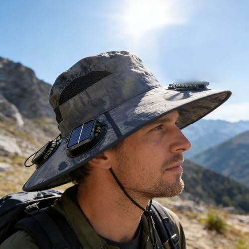 Chapeau de soleil anti-UV UPF 50+ ventilé rechargeable par port USB