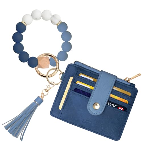 Image of COOLANS Silicone Bracelet Wristlet Wallet Credit Card Holder RFID ID Window Key Ring Tassel Slim Wallet Women Keychain Purse