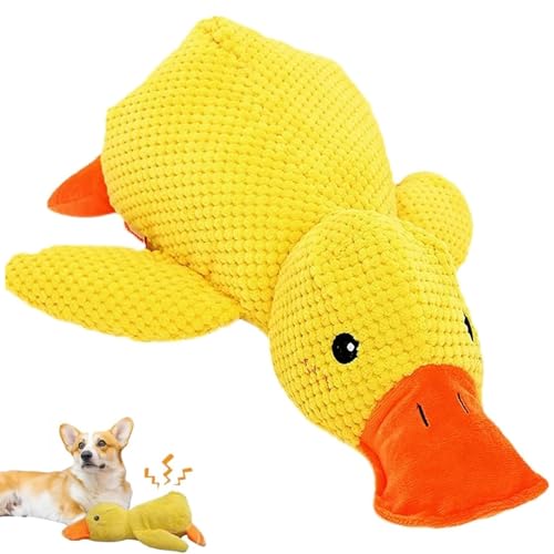 MOAZIFI Anti Stress Ente Hund - Unzerstörbares Hundespielzeug Kuscheltier, Gelbes Plüschspielzeug für Kleine und Mittelgroße Hunde