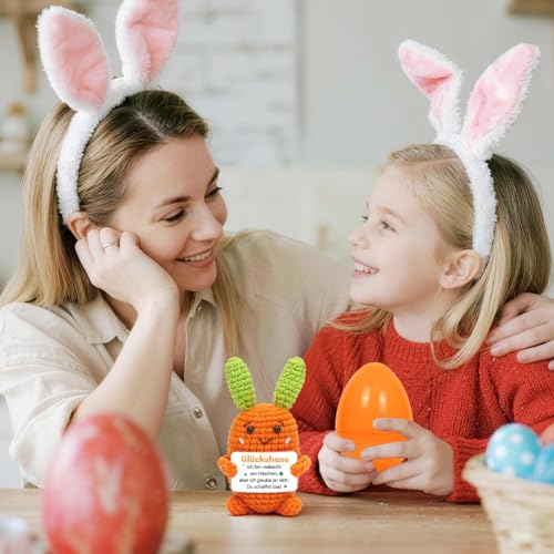 HUKUMA Pocket Hug Hase, Ostern Geschenke, Glückshase + Orange Ostereier, Gehäkeltes Emotional Support Geschenk, Gehäkelte Glücksbringer, Ostern Geschenke für Kinder