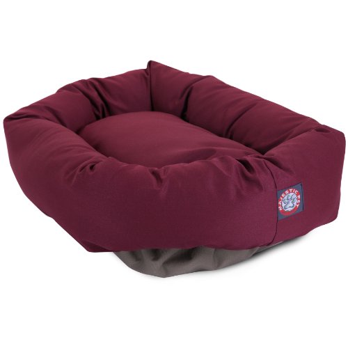 Image of Majestic Pet 24 Inch Bagel Calming Dog Bed Washable - Cozy Soft Round Pet Bed with Spine Support for Dogs to Rest their Head - Fluffy Donut Puppy Bed 24x19x7 (Inch) - Small - Burgundy