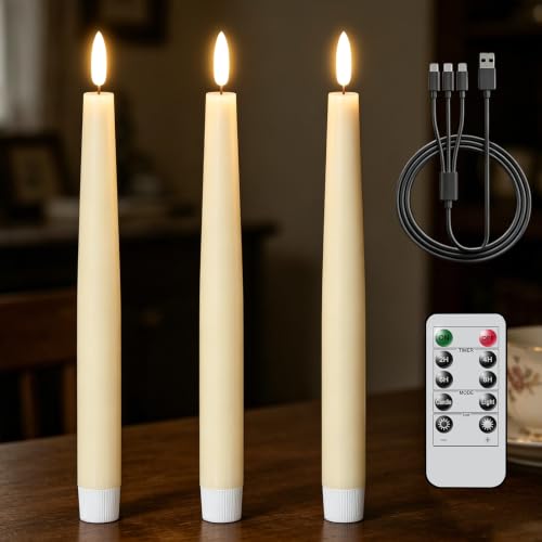 Image of Rechargeable LED Flameless Taper Candles Battery Operated Remote Timer