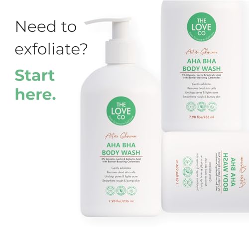 Image of THE LOVE CO. AHA BHA Body Wash 236ml | 5% Glycolic, Lactic & Salicylic Acid | Gently Exfoliates, Fights Acne & Unclogs Pores | With Barrier-Boosting Ceramides | Sulphate-Free | Unisex